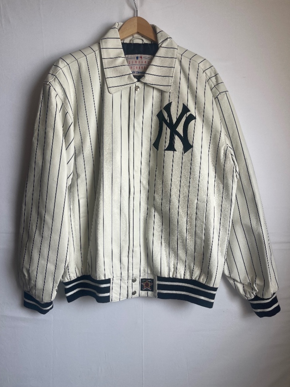 Vintage JH Design New York Yankees Leather Pinstripe Varsity Jacket Men's Large